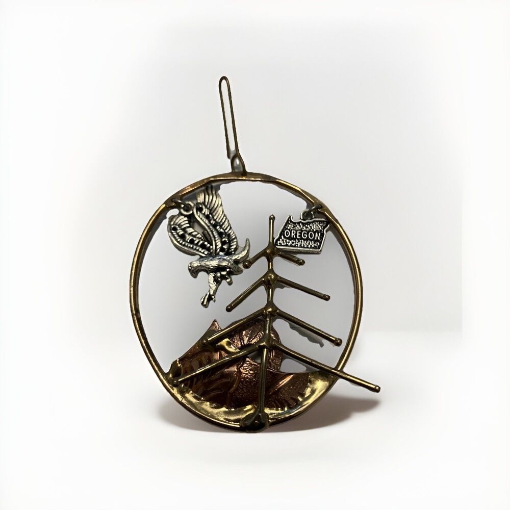 Oregon Metal Ornament silver copper bronze round Artisan Crafted Holiday